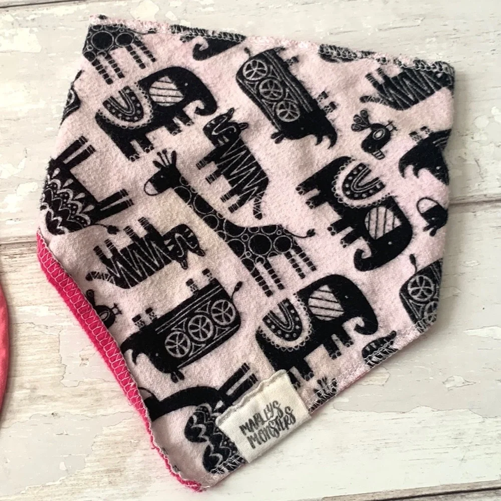 Baby Girl Bandana Drool Bibs Pink White Safari Animals Set of 2 Marleys Monsters